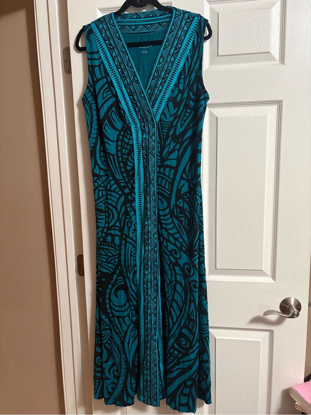 Soft Surroundings sleeveless maxi dress boho bohemian geometric v neck L